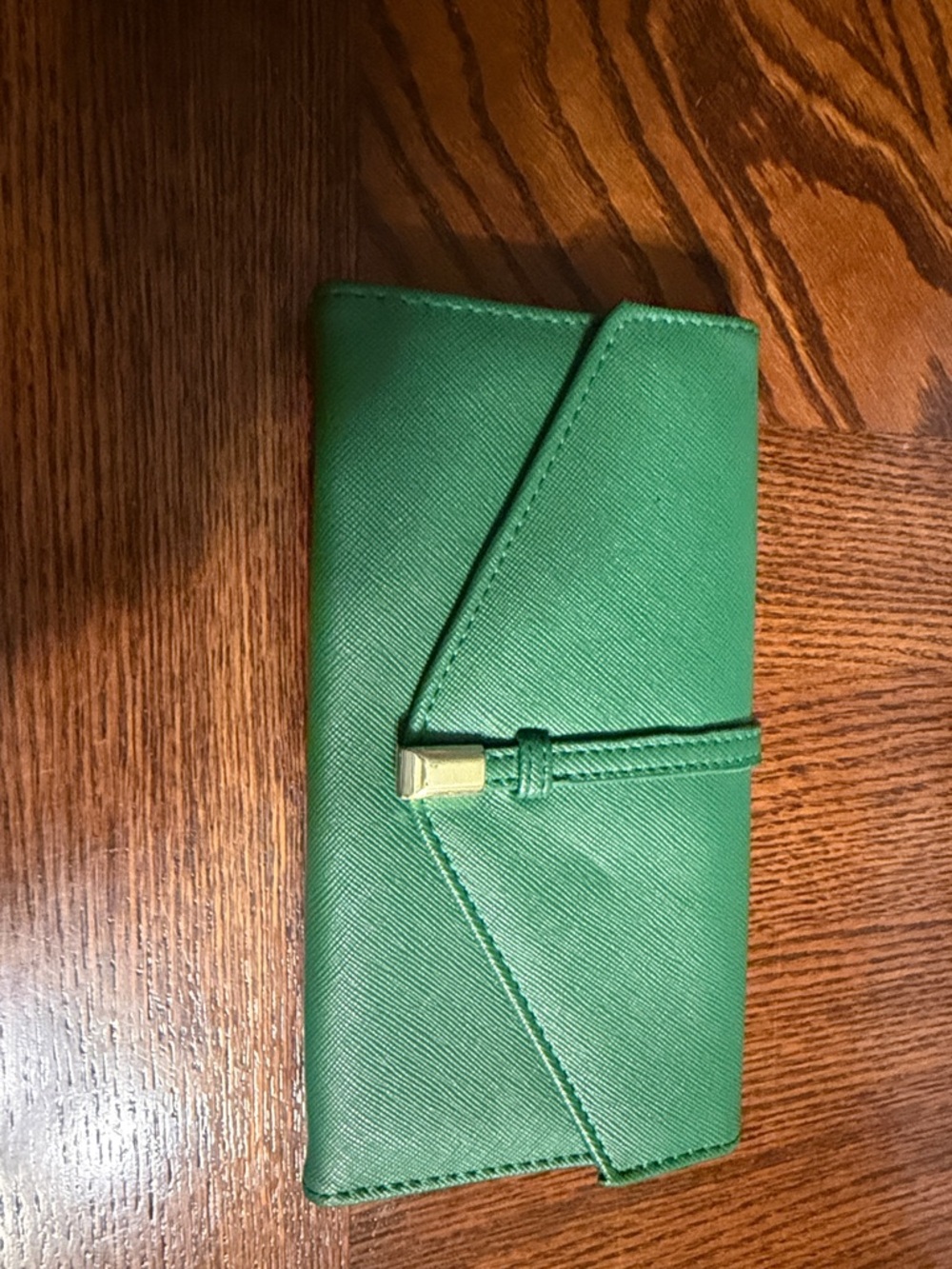 Green Envelope-Style Card Holder with Gold-Tone Accent